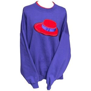 Vintage Purple Crewneck Sweatshirt Red Hat Graphic Oversized L XL